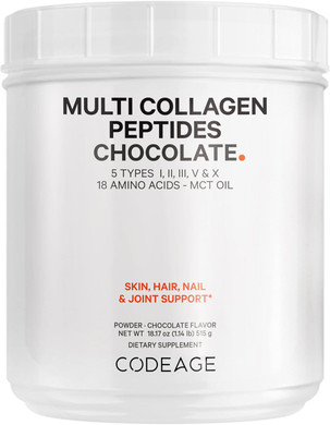 Codeage Multi Collagen Chocolate Protein Powder, Hydrolyzed Collagen Peptides, 5 Collagen Types, Collagen Creamer, Protein Shakes, Mct Oil, Hair, Skin, Nails, Joints, Grass-Fed, Non-Gmo - 18.17 Oz