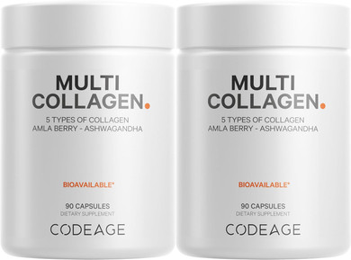 Codeage Multi Collagen Protein Capsules, Type I, Ii, Iii, V, X, Grass Fed & Hydrolyzed Collagen Pills Supplement, All In One Collagen, Bone Broth, Amla Berry Source Of Vitamin C, Non-Gmo - (2 Pack)90 Count (Pack Of 2)