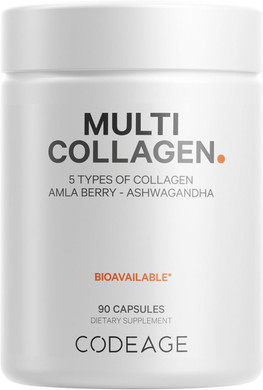 Codeage Multi Collagen Protein Capsules, Type I, Ii, Iii, V, X, Grass Fed & Hydrolyzed Collagen Pills Supplement, All In One Collagen, Bone Broth, Amla Berry Source Of Vitamin C, Non-Gmo, 90 Count90 Count (Pack Of 1)