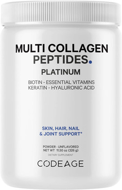 Codeage Multi Collagen Protein Powder With Biotin, Vitamin C, Keratin, Hyaluronic Acid, Vitamins B6 & D3 - Grass Fed Hydrolyzed Collagen Booster Shake Peptides - Hair, Skin, Nails, Joints  11.50 Oz