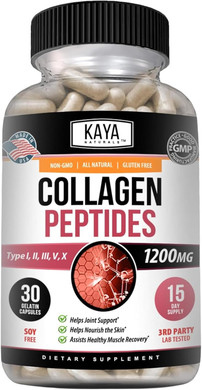 Kaya Naturals Multi Collagen Peptides Complex Powder For Women And Man, Vital For Hair, Skin, Nails, And Anti-Aging, Types I, Ii, Iii, V & X Collagen Protein Blend | Capsules - 30 Count Supplement