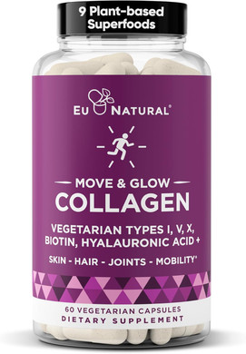 Move & Glow Collagen Pills For Women & Men  Vegetarian Multi-Collagen (Type I-V-X) With 9 Plant-Based Superfoods For Skin Health & Joint Support  Biotin, Vitamin C, Vitamin E, 60 Vegetarian Capsules