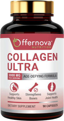 Offernova Collagen Ultra Hydrolyzed Collagen Supplements - 3000mg Anti Aging Bovine Collagen Peptides for Healthy Joints, Bones, Hair and Skin. Pastilla de Colageno Hidrolizado, 90 Capsules