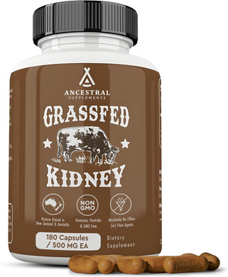 Ancestral Supplements Grass Fed Beef Kidney Supplement, 3000Mg, Dao Enzyme Supplement, Kidney Support For Urinary And Histamine Health, Selenium, B12, Non Gmo, 180 Capsules