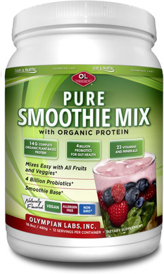 Olympian Labs Pure Smoothie Mix, 14G Organic Vegan Pea Protein, Probiotics, Vitamins, Minerals, Cla, Flax, 2-Pound Powder