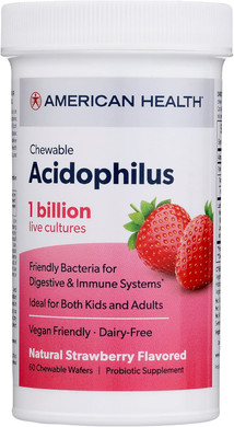 American Health Daily Chewable Tablet Acidophilus, 1 Billion Live Cultures, Beneficial Bacteria For The Digestive & Immune Systems, Strawberry, 60 Count
