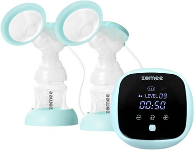 Double Electric Breast Pump ââ¬â Milk Flow Stimulating Massage With 9 Express Modes And Speeds - Comfortable Cushion Shields Lcd Screen Anti Backflow System ââ¬â Battery Or Ac Adapter - By Zomee