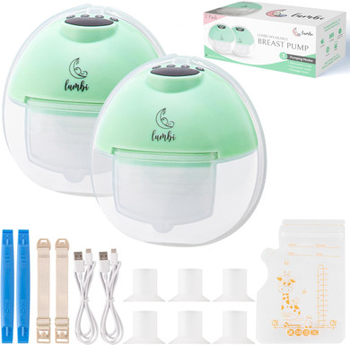 Lumbi Hands-Free Double Breast Pump Set - Custom Shut-Off Timer, 3 Modes 9 Levels Led Smart Display, 50 Disposable Milk Bags, 19Mm 21Mm 24Mm Flanges - Comfortable, Bpa Free, Hospital Grade Suction