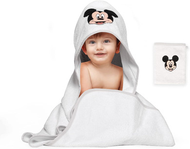 Disney Home Mickey Mouse Baby Hooded Towel Set Up To 5 Years Soft And Absorbent Oeko-Tex Certified, 2-Piece, Hooded Towel 80 X 80 Cm, Washcloth 15 X 20 Cm