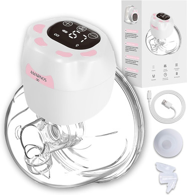 Amarnos Breast Pump Electrical  Wearable Electric Breast Pump Hands-Free, Low Noise Portable Lcd Display With Long Battery & Usb Rechargeable - 3 Modes 9 Levels - 280-300Mmhg Strong Suction