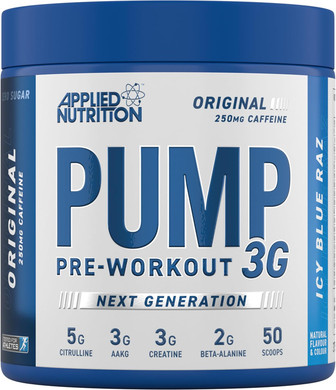 Applied Nutrition Pump 3G Pre Workout - Energy, Focus & Performance (375g - 25 Servings) (ICY Blue Raz)