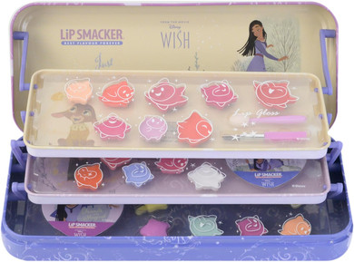 Lip Smacker Wish Triple-Tier Beauty Tin, Disney Wish-Inspired Make-Up Set Including Lip Glosses, Shimmer Creams, Beauty Accessories And Stickers, Kids Make Up Disney Princess Gifts