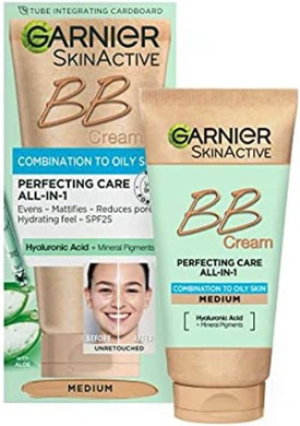 Garnier Oil-Free Perfecting All-In-1 Bb Cream, Shade Medium, Tinted Moisturiser Spf25, Mattifies Skin & Evens Complexion, With Hyaluronic Acid, Aloe & Mineral Pigments, 50Ml
Color: Medium