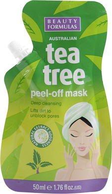 Beauty Formulas Australian Tea Tree Peel-Off Mask, Deep Cleansing Lifts Dirt Unblock Pores Remove Blackheads Peel Away Dead Skin Cells, 50 ml