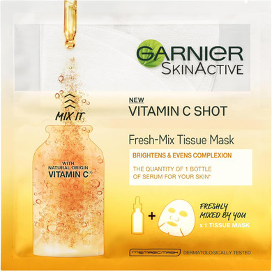 Garnier Fresh-Mix Tissue Mask, Vitamin C Brightening Tissue Face Sheet Shot Mask 33 G