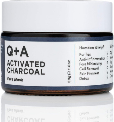 Q+A Activated Charcoal Mask. A detoxifying Charcoal cosmetic mask to cleanse and purify skin. 50g/1.8oz