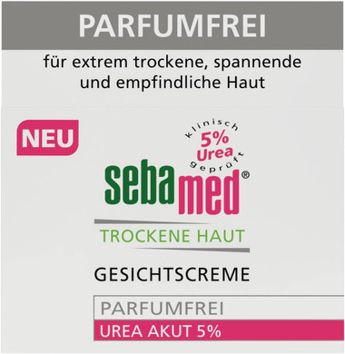 Sebamed Dry Skin Urea Akut 5% Face Cream Perfume-Free; Highly Concentrated Urea (Urea) Provides Intensive Moisture, Rapidly Relieves Dandruff And Tension, Without Perfume 50 Ml