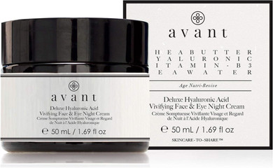 Avant | Anti-Ageing Night Cream Face & Eyes | Aims to Improve Skin Tone, Rejuvenate Eyes, Diminish Wrinkles & Fine Lines | Deluxe Hyaluronic Acid Vivifying Night Cream | 1x 50ml

SIZE: 50 ml