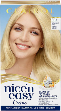 Clairol Nice'N Easy Crã£Â¨Me, Natural Looking Oil Infused Permanent Hair Dye, Sb2 Ultra Light Cool Summer Blonde