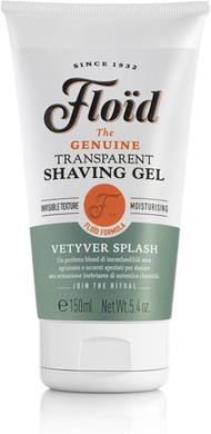 Floid Vetyver Splash Transparent Shaving Gel (150ml), Men's Shaving Gel with Glycerin to Protect and Hydrate Skin, Shave Gel for a Smooth Shave with an Invigorating Scent