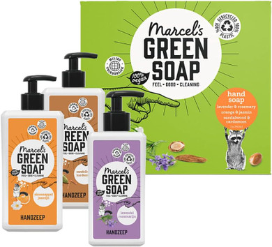 Marcel's Green Soap - Gift Box Hand - Orange & Jasmine - Lavender & Rosemary - Sandalwood & Cardamom - 250 ML
