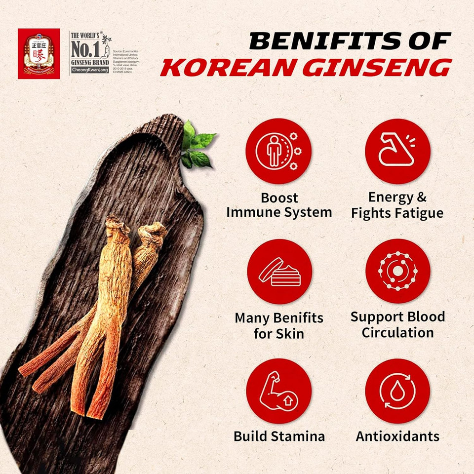 Cheongkwanjang Ginseng Korean Red Ginseng Vital Tonic, Immune System Booster, Wellness Recovery, Natural Herbs, Vitamins And Minerals, 20Ml*10