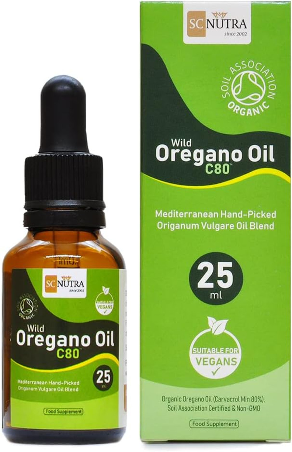 Organic Oregano Oil 25Ml (175 Servings) From Finest Hand-Picked Organic Mediterranean Wild Oregano Leaves, Certified By The Soil Association Uk