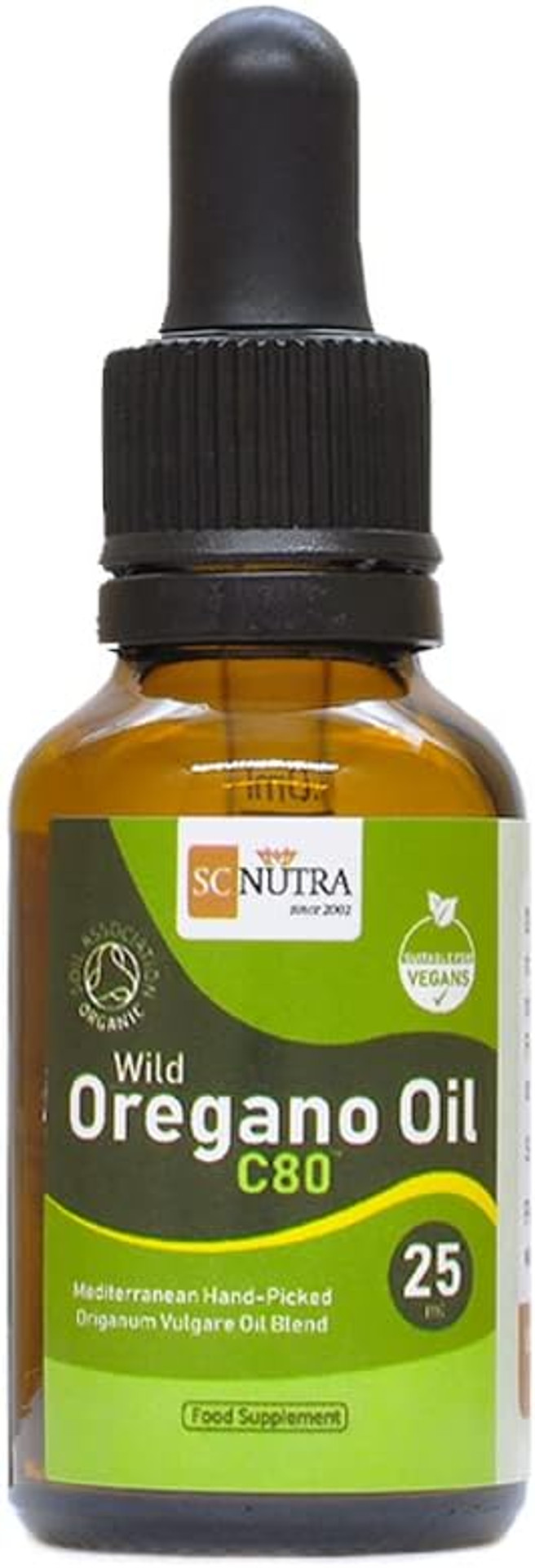 Organic Oregano Oil 25Ml (175 Servings) From Finest Hand-Picked Organic Mediterranean Wild Oregano Leaves, Certified By The Soil Association Uk