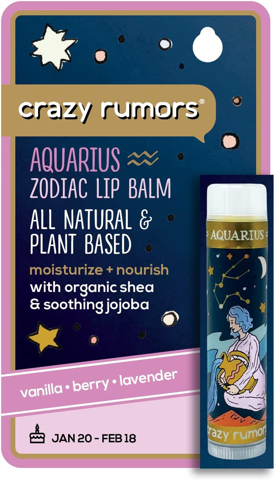 Crazy Rumors Aquarius (Air Blend) Zodiac Soothing Lip Balm Stick For Dry Lips, 100% Natural And Vegan 4G
