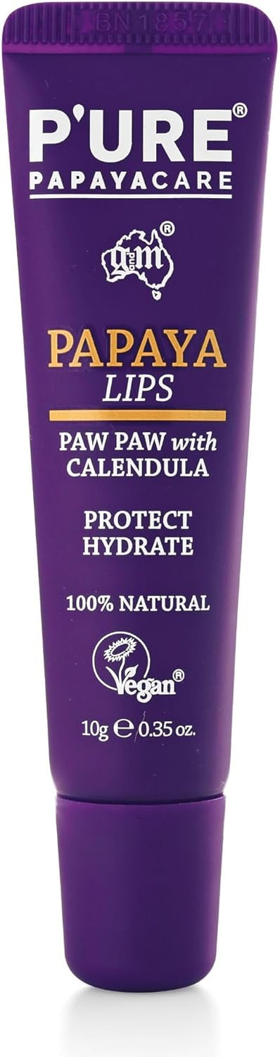 P'URE PAPAYA CARE Vegan Lip Balm 10g - Papaya Lips - Natural Paw Paw Lip Balm - Jojoba, Calendula, Shea Butter Lip Balm - Organic Lip Balm Lip Treatment for Dry Cracked Lips - Cruelty Free