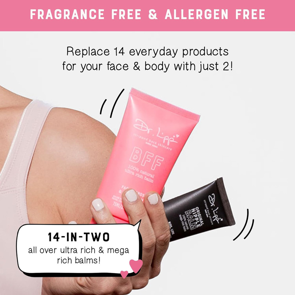 Dr. Lipp Dry Skin Heroes - Bff Balm And Original Nipple Balm. 10-In-Two. Face Balm, Hand Balm, Lip Balm, Nipple Balm, Cuticle Cream Etc. 100% Natural-Origin. 75Ml Bff + 15Ml Original