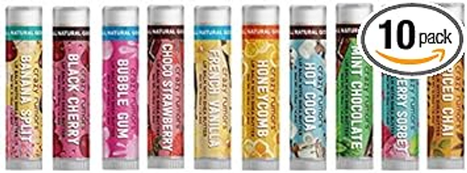 Crazy Rumors 'Flavourites Mix' 10 Pack 4G Soothing Lip Balm Stick Set For Dry Lips, 100% Natural