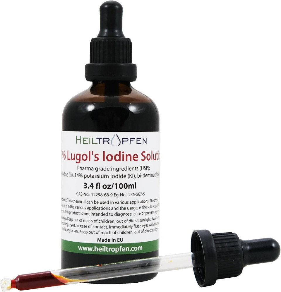 Lugols Iodine Solution 7% 3.4 Oz - 100 ml | 21% Lugol's Liquid Formulation | Made with 7 Percent Iodine and 14% Potassium Iodide | Heiltropfen®