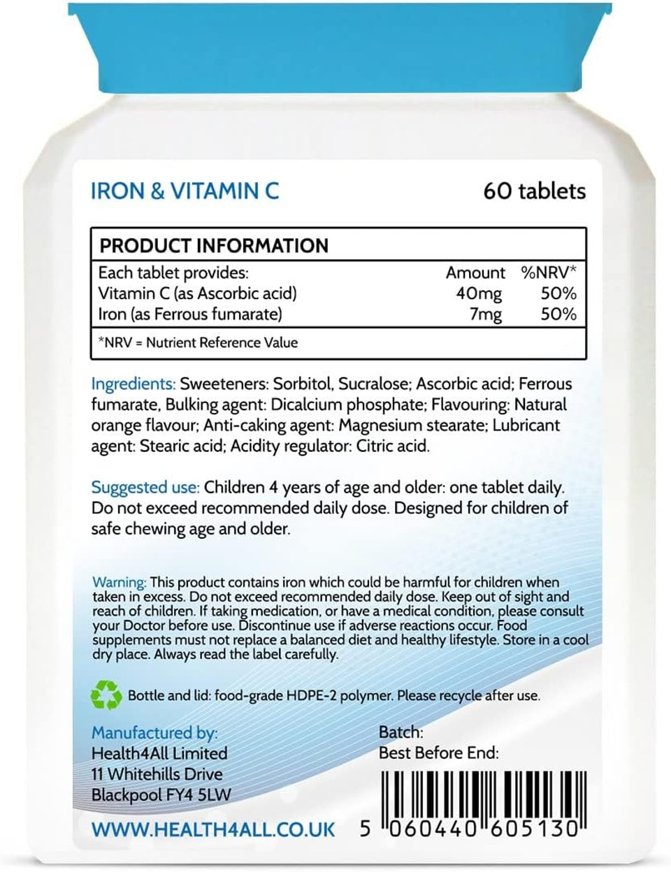Health4All Kids Iron Chewable 60 Tablets Learning And Growth Support. Vegan Iron Supplement For Children
Size: 60 Count (Pack Of 1) Health4All Kids Iron Chewable 60 Tablets Learning And Growth Support. Vegan Iron Supplement For Children
Size: 60 Count (Pack Of 1)