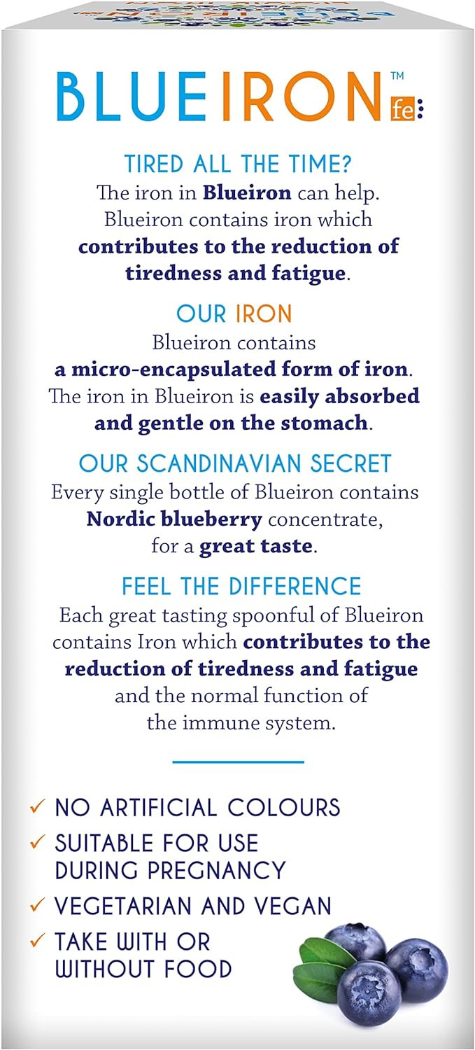 Blueiron Liquid Iron Supplement With Nordic Blueberries + Vitamin C, Vitamin B12, Folic Acid, Biotin And Zinc | 250Ml | Suitable For Vegans | Easily Absorbed And Gentle On The Stomach