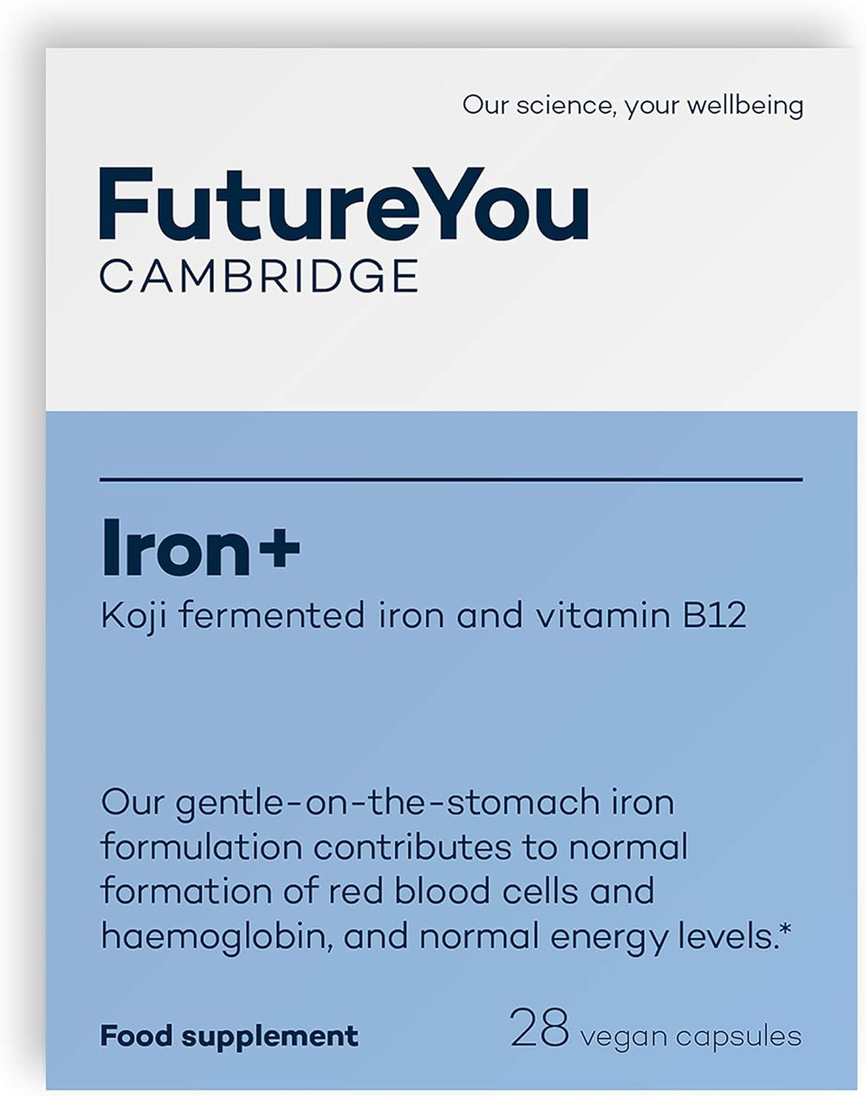 Iron+ Supplements  Energy Tablets with Koji Fermented Iron and Vitamin B12  28 Day Supply  Blood Supplement for Normal Formation of Red Blood Cells  Vitamins for Tiredness by FutureYou Cambridge