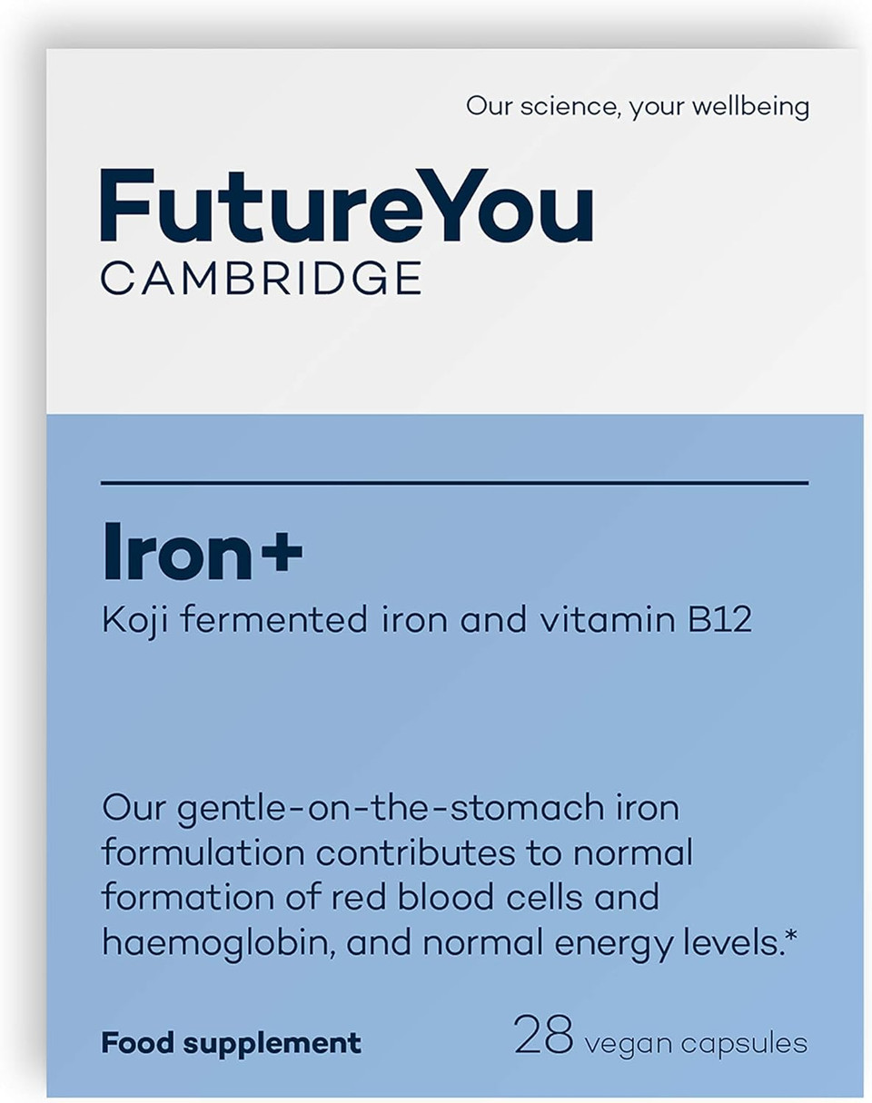 Iron+ Supplements  Energy Tablets With Koji Fermented Iron And Vitamin B12  28 Day Supply  Blood Supplement For Normal Formation Of Red Blood Cells  Vitamins For Tiredness By Futureyou Cambridge