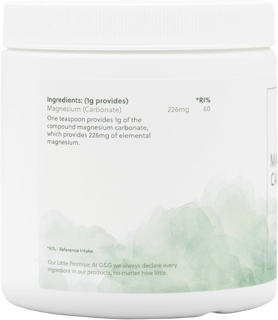 Magnesium Carbonate Powder | 100g Pure Magnesium Carbonate Powder | 226mg Elemental Magnesium per 1g | G&G Vitamins