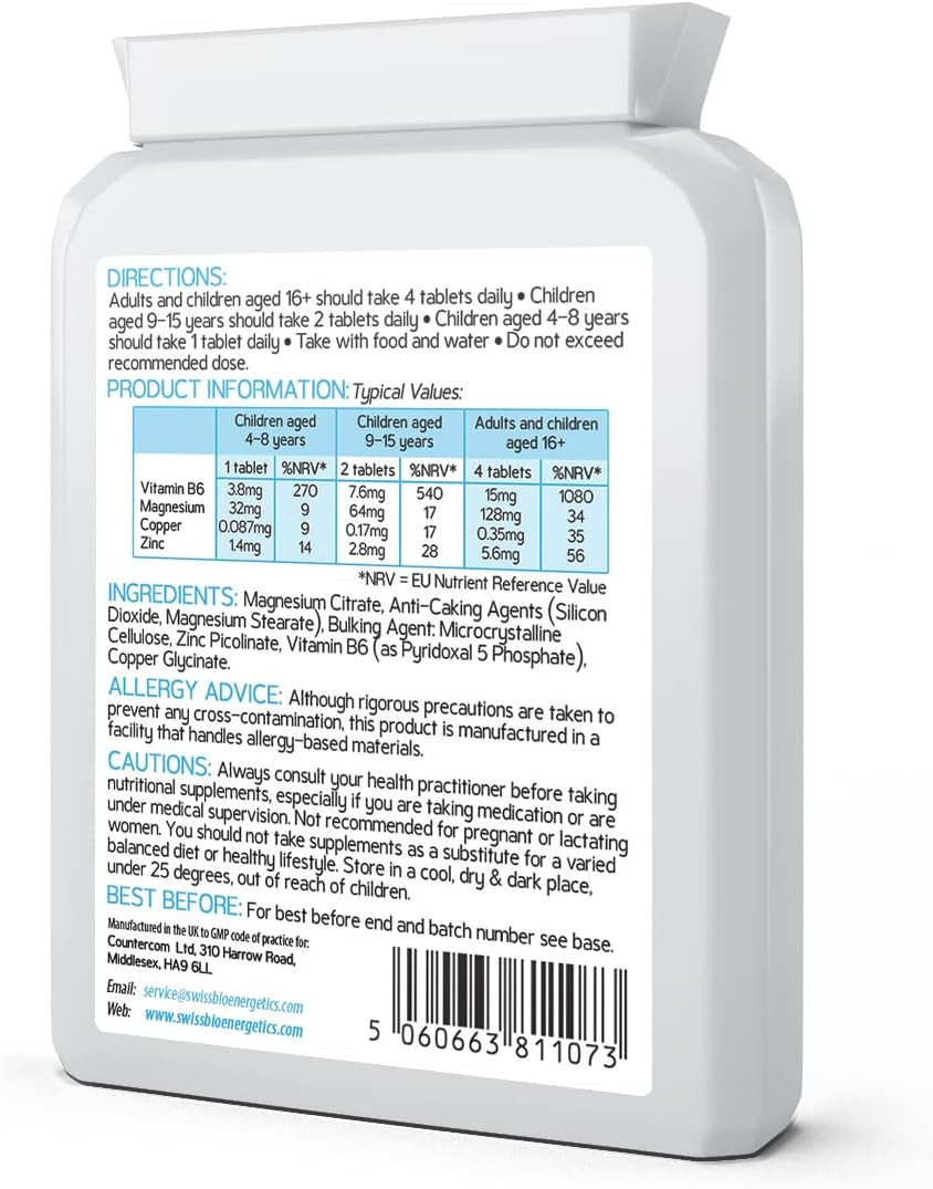 Neuroactive 120 Highly Bioavailable Micro-Tablets - Magnesium Citrate, Zinc Picolinate, Copper Glycinate & Vitamin B6 Balanced For Children And Adults - Superior Absorption - Vegan Friendly - Uk Made