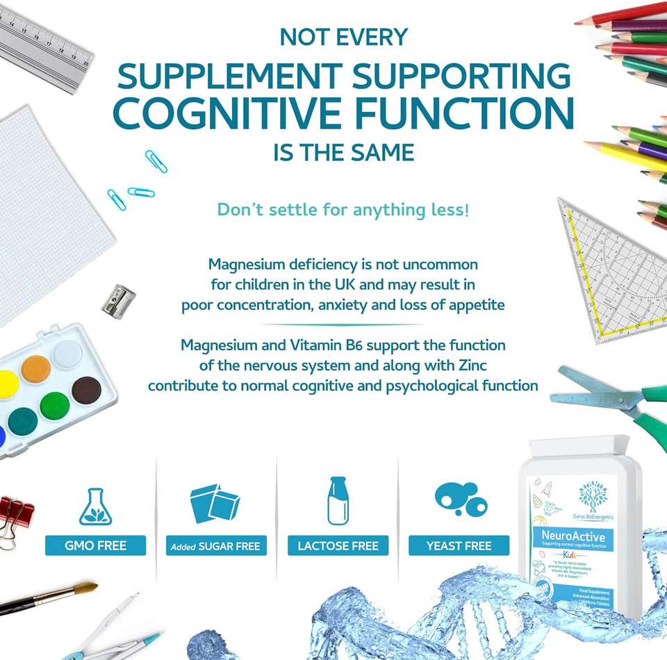Neuroactive 120 Highly Bioavailable Micro-Tablets - Magnesium Citrate, Zinc Picolinate, Copper Glycinate & Vitamin B6 Balanced For Children And Adults - Superior Absorption - Vegan Friendly - Uk Made