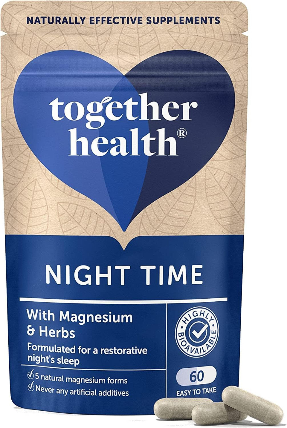 Night Time Complex  Together Health  Marine Magnesium  Griffonia & Hops Extracts  Vegan Friendly  Made in The UK - 60 Vegecaps