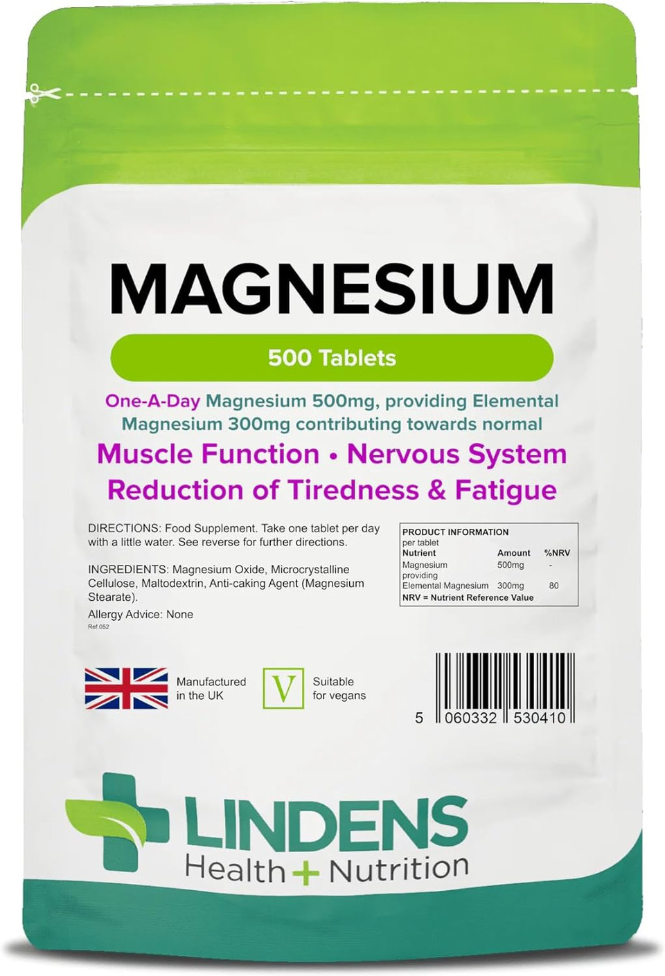 Lindens Magnesium Tablets 500Mg  500 Tablets  Reduces Tiredness And Fatigue, Supports Metabolism, Muscle Function, Nervous System, Bones, And Teeth - Uk Manufacturer, Letterbox Friendly

Size: 500 Count (Pack Of 1)