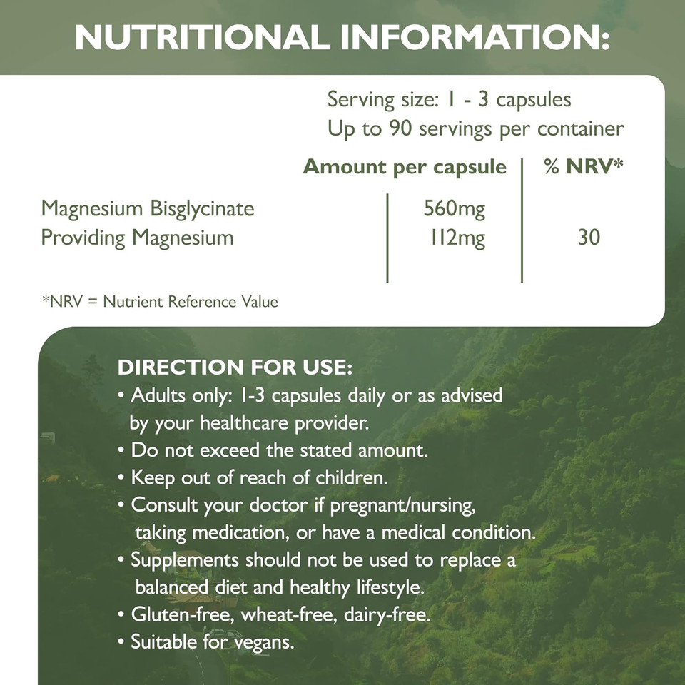 Barefoot Nutrition Magnesium Glycinate Supplement 560mg - 90 x 1-to-3 a Day Capsules. Pullulan Capsule - Superior Absorption: no Synthetic Binders or additives. Vegan & Paleo Friendly