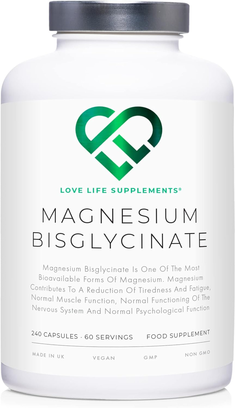 Magnesium Glycinate (Bisglycinate) | Chelated Magnesium Supplements | 2750Mg (303Mg Magnesium) | 240 Capsules / 60 Servings | Highly Bioavailable | Made In Uk - Gmp Certified | Love Life Supplements