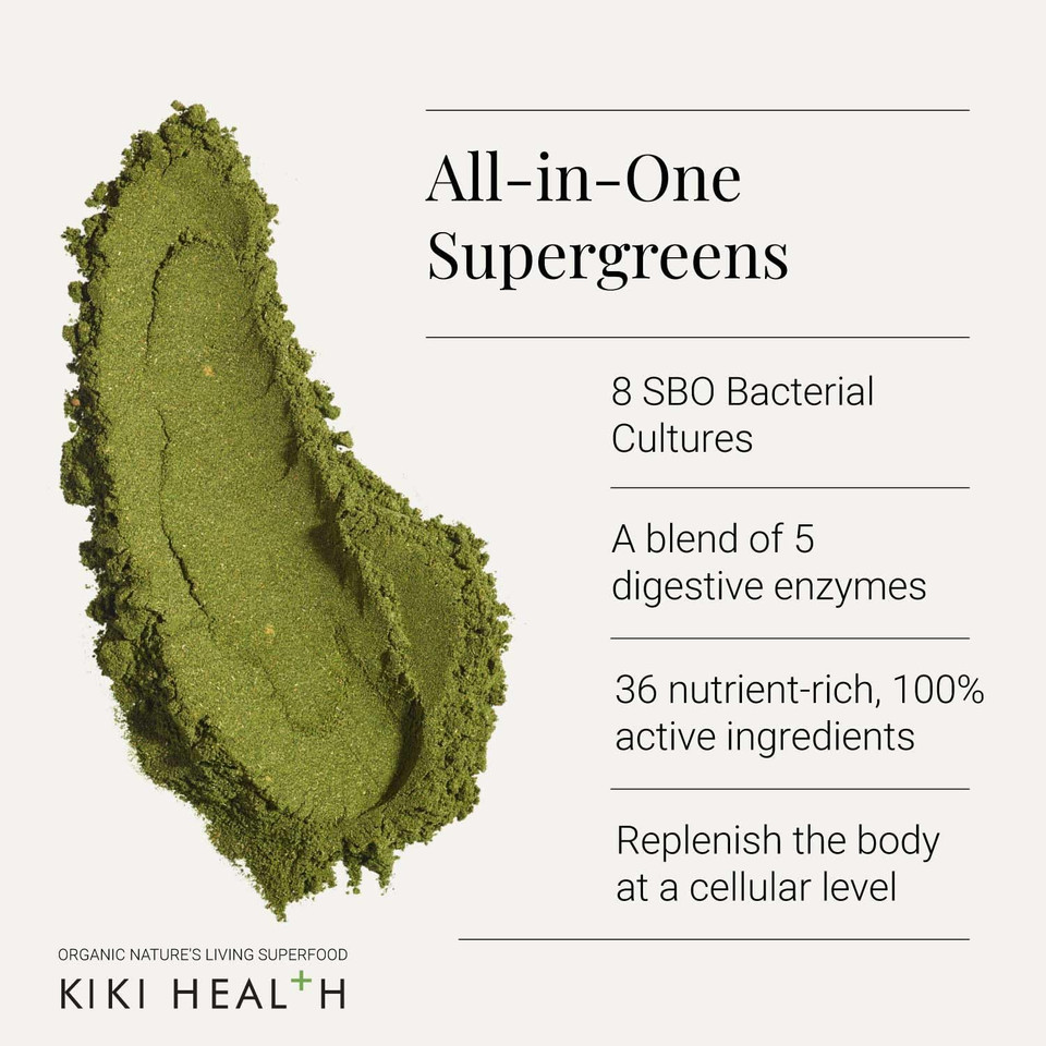 KIKI Health Nature's Living Superfood 20g - Immune System Support - Blend of Raw Green Foods & Plant Juices - Contains 36 Alkalising Ingredients - Gluten Free - Suitable for Vegetarians & Vegans
