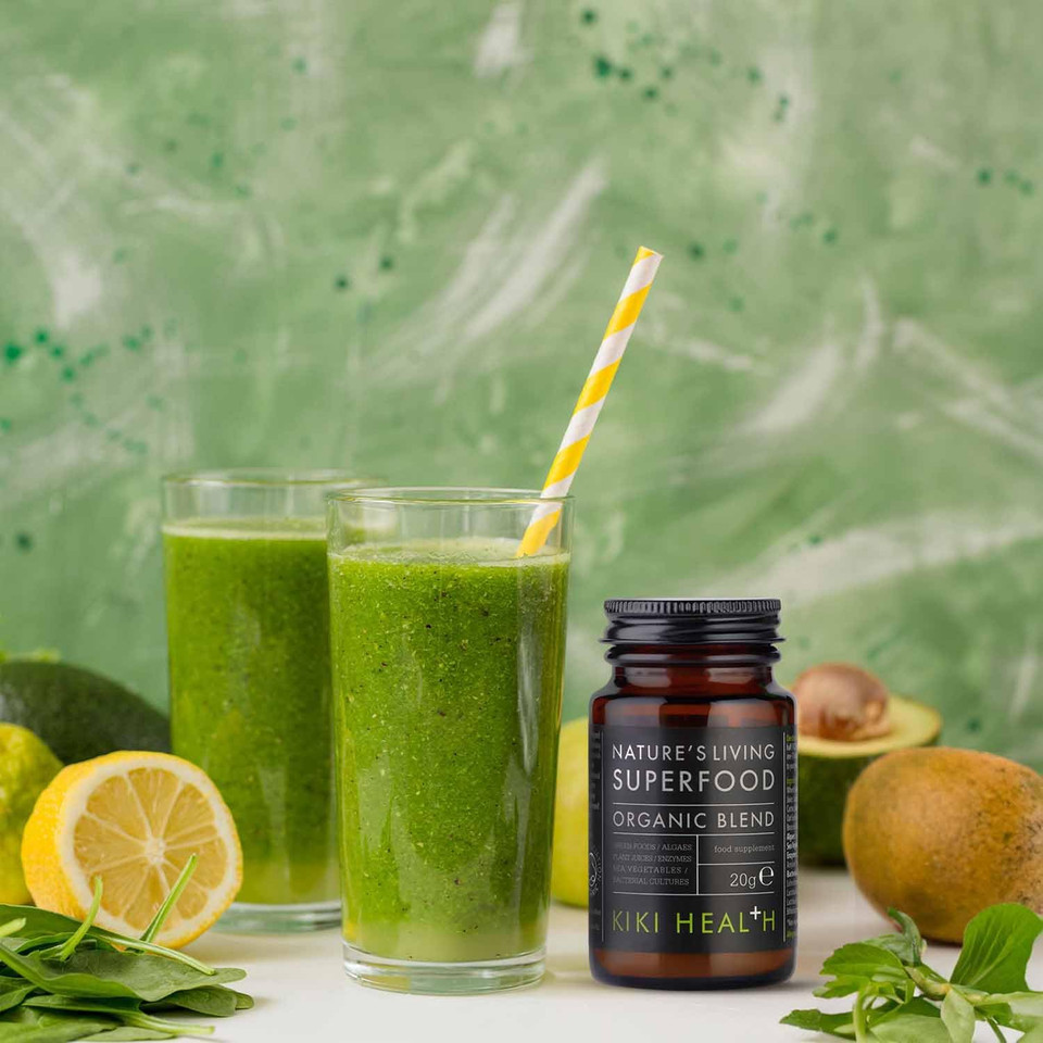 KIKI Health Nature's Living Superfood 20g - Immune System Support - Blend of Raw Green Foods & Plant Juices - Contains 36 Alkalising Ingredients - Gluten Free - Suitable for Vegetarians & Vegans