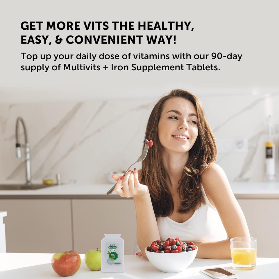 Get More Vits Multivitamin Tablets - 90-Day Supply Of Multivits & Iron Tablets For Men & Women - Immune System Booster To Boost Metabolism, Teeth & Muscle Support, Eye Health, & Energy Release