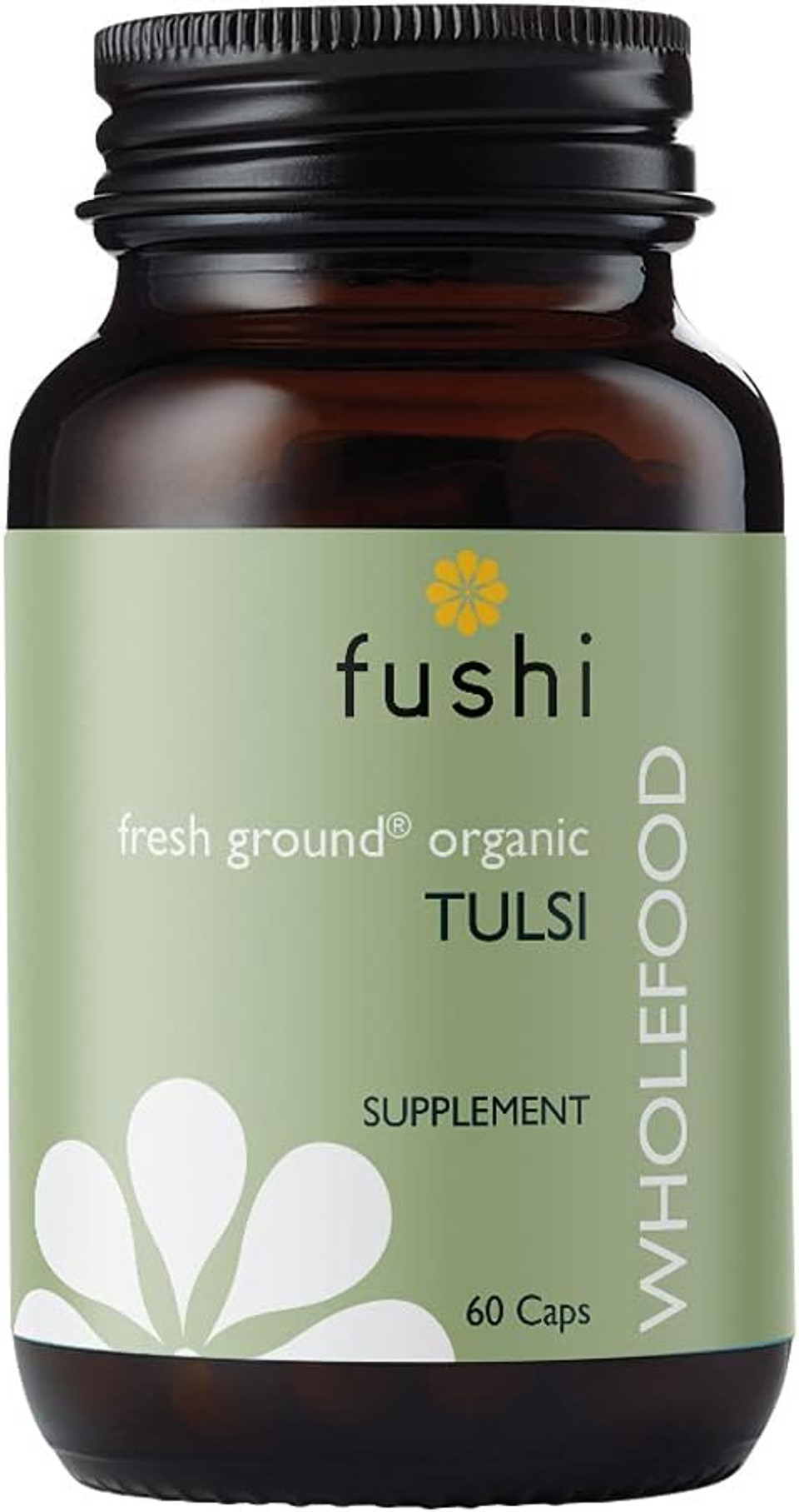 Fushi Organic Tulsi Capsules, 60 Caps | Fresh-Ground Whole Food | Rich In Antioxidants & Nutrients | Rejuvenating Herb For Strengthening The Immune System | Ethical & Vegan, Made In The Uk