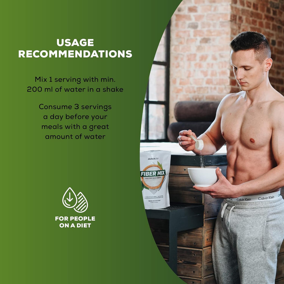 Biotechusa Fiber Mix, Drink Powder With Different Types Of Plant Fibers, 225 G, Unflavored