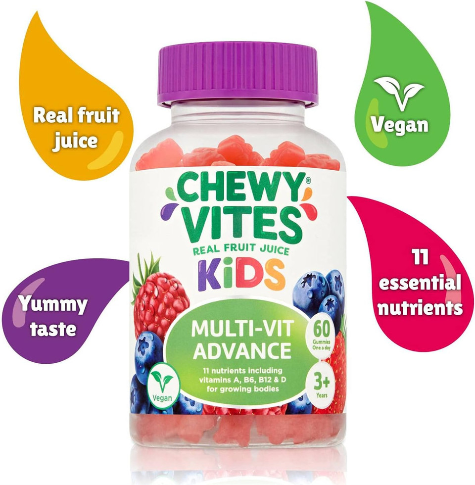 Chewy Vites Kids Multivitamin Advance 60 Gummy Vitamins | 11 Essential Nutrients | 1-A-Day | 2 Months Supply | Real Fruit Juice | Vegan | 3 Years+